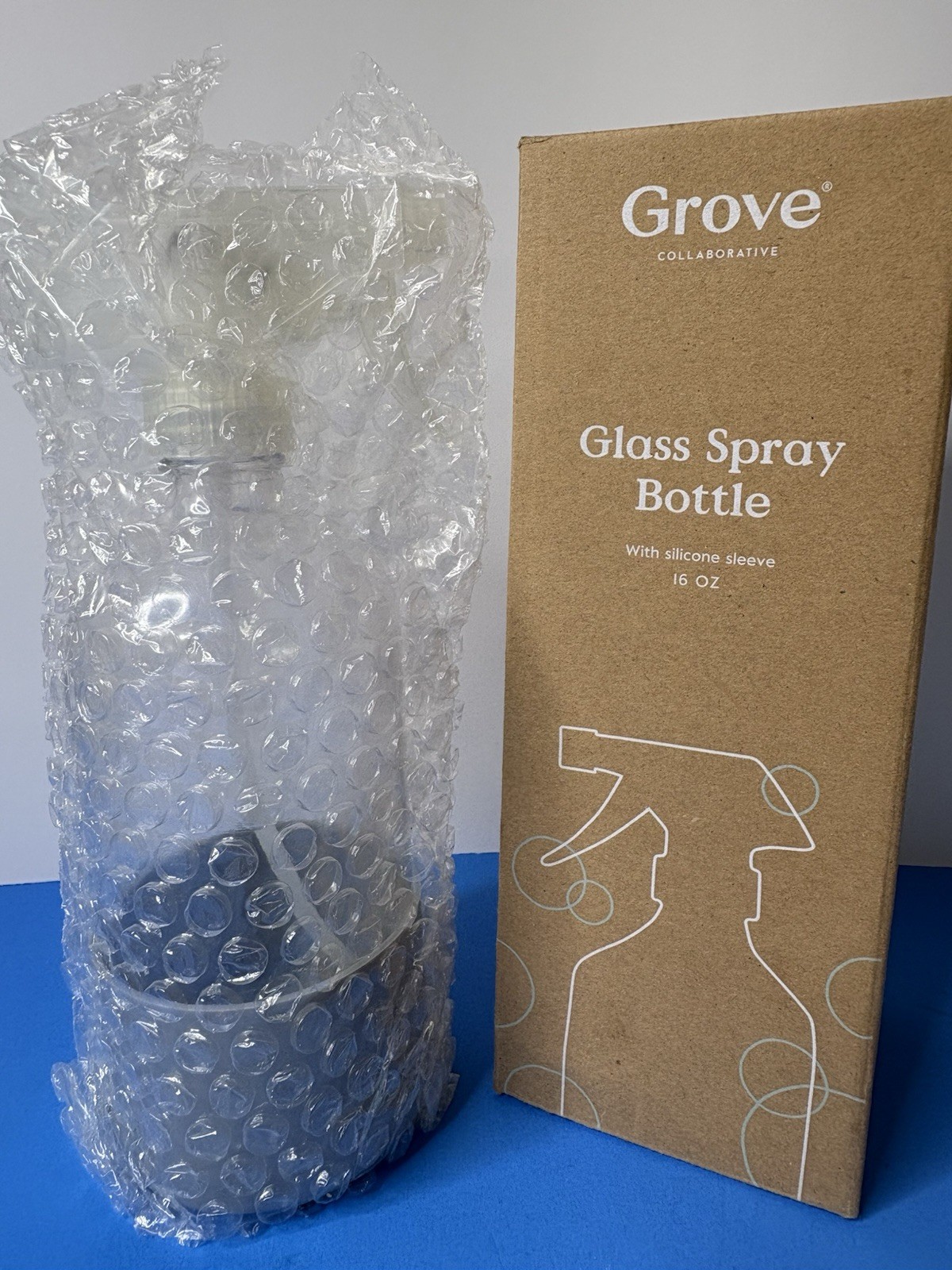 Grove Collaborative Glass Spray Bottle With Gray Silicone Sleeve NIB 16 Oz