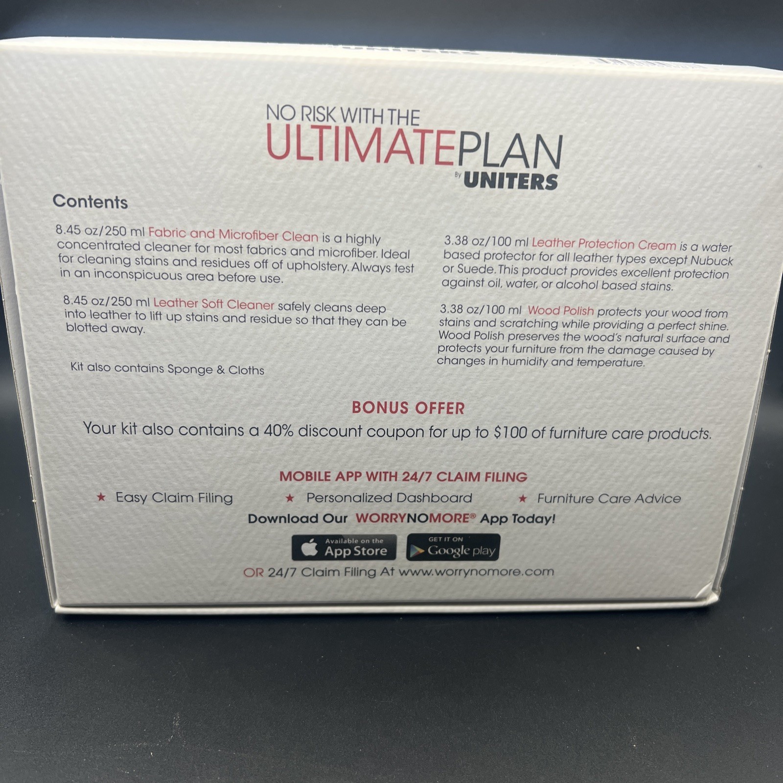ULTIMATE PLAN UNITERS FURNITURE CLEANING KIT FABRIC LEATHER WOOD NEW Open Box
