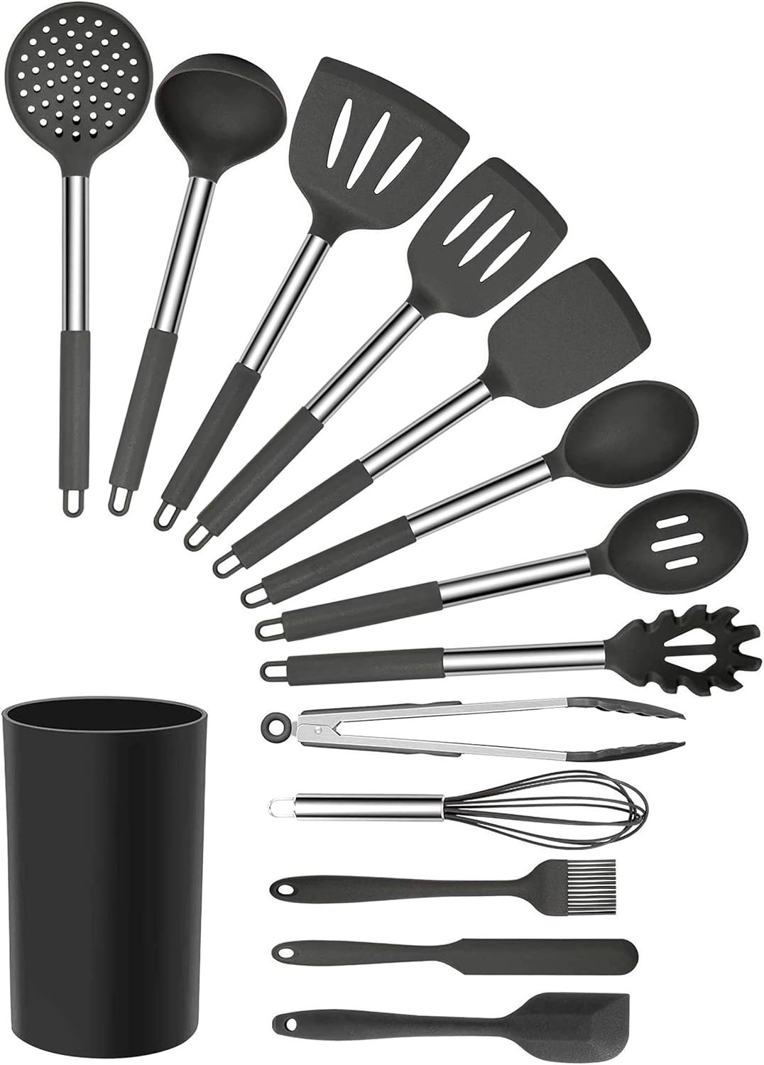 Tool Black Utensil Set, 14 Piece, Gray and Stainless Steel
