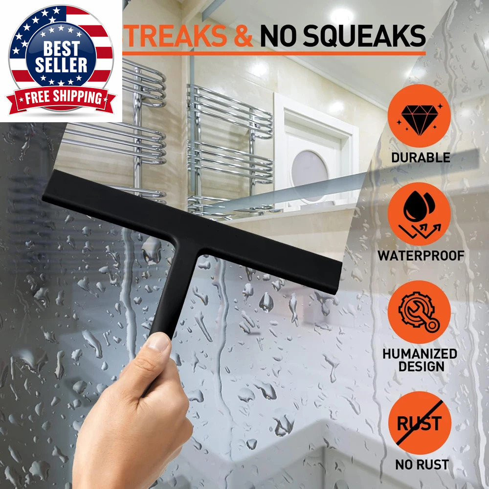 Matte Black Silicone Squeegee Streak Free Cleaning Shower Squeegee for Glass Bat