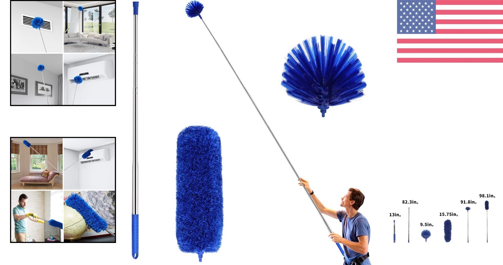 Extendable Cobweb Duster Kit – 100-Inch Telescopic Pole for Effortless Cleaning