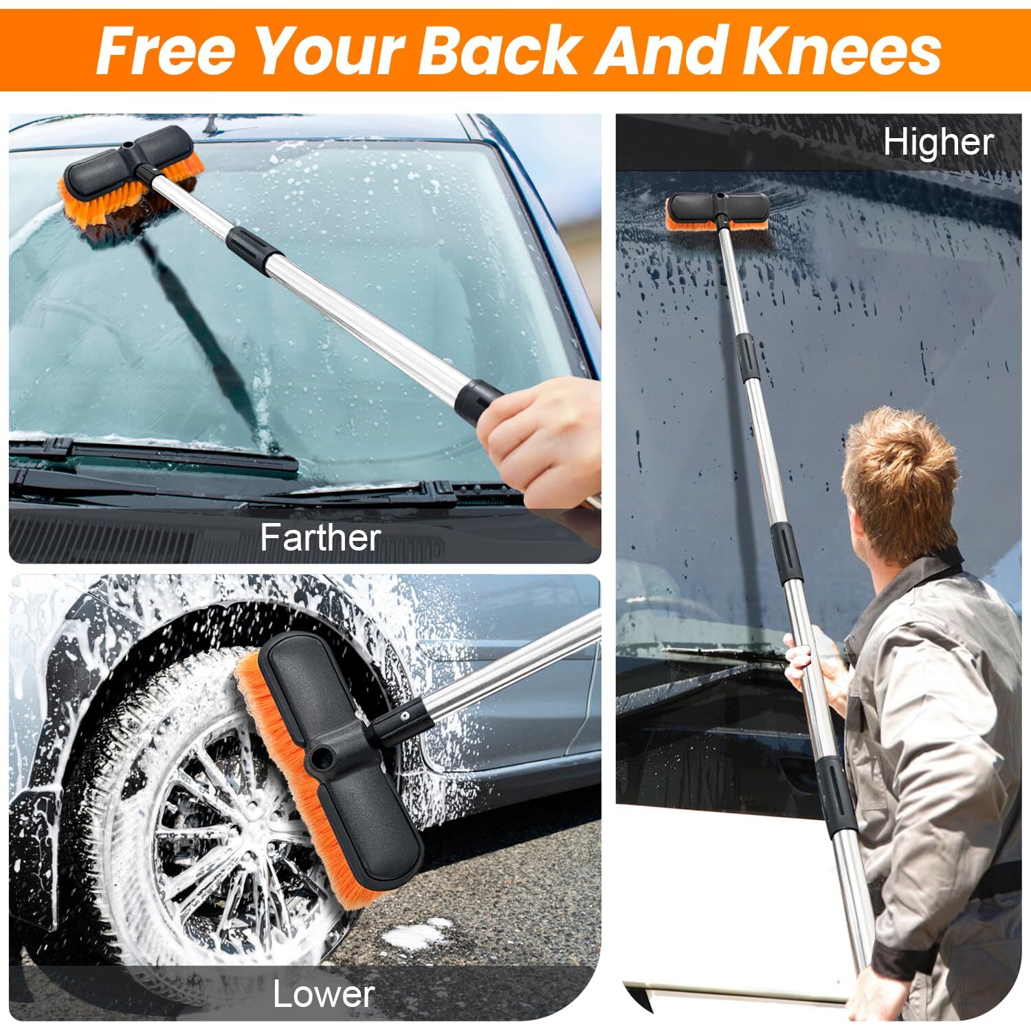 65 Inch Car Wash Brush with Long Handle Soft Bristle for Car RV Truck SUV