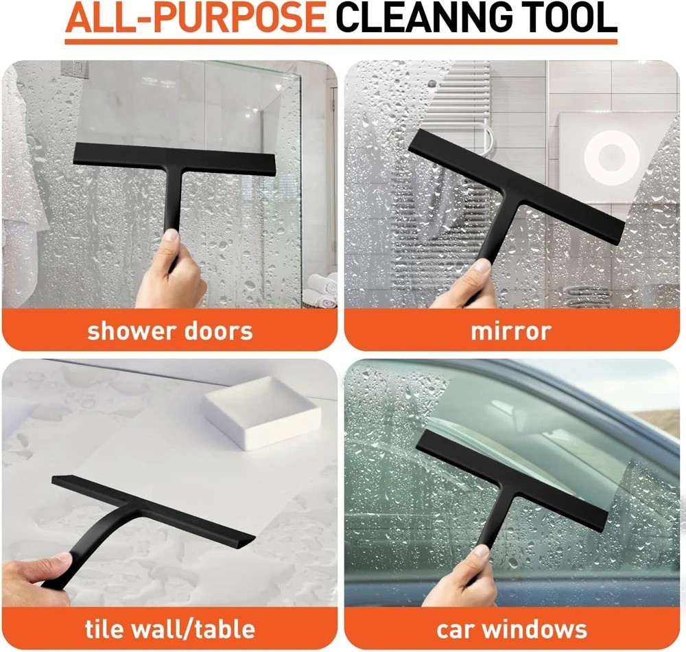 Matte Black Silicone Shower Squeegee Streak Free Glass Bathroom Cleaner