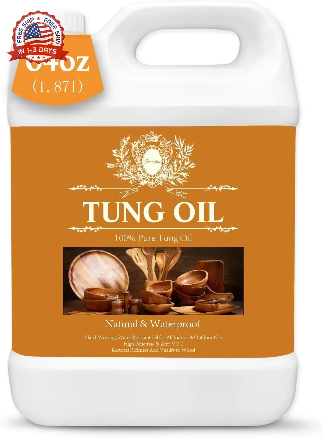 64 OZ 100% Pure Tung Oil for Outdoor Furniture & Indoor Wood – Food Grade, Seale