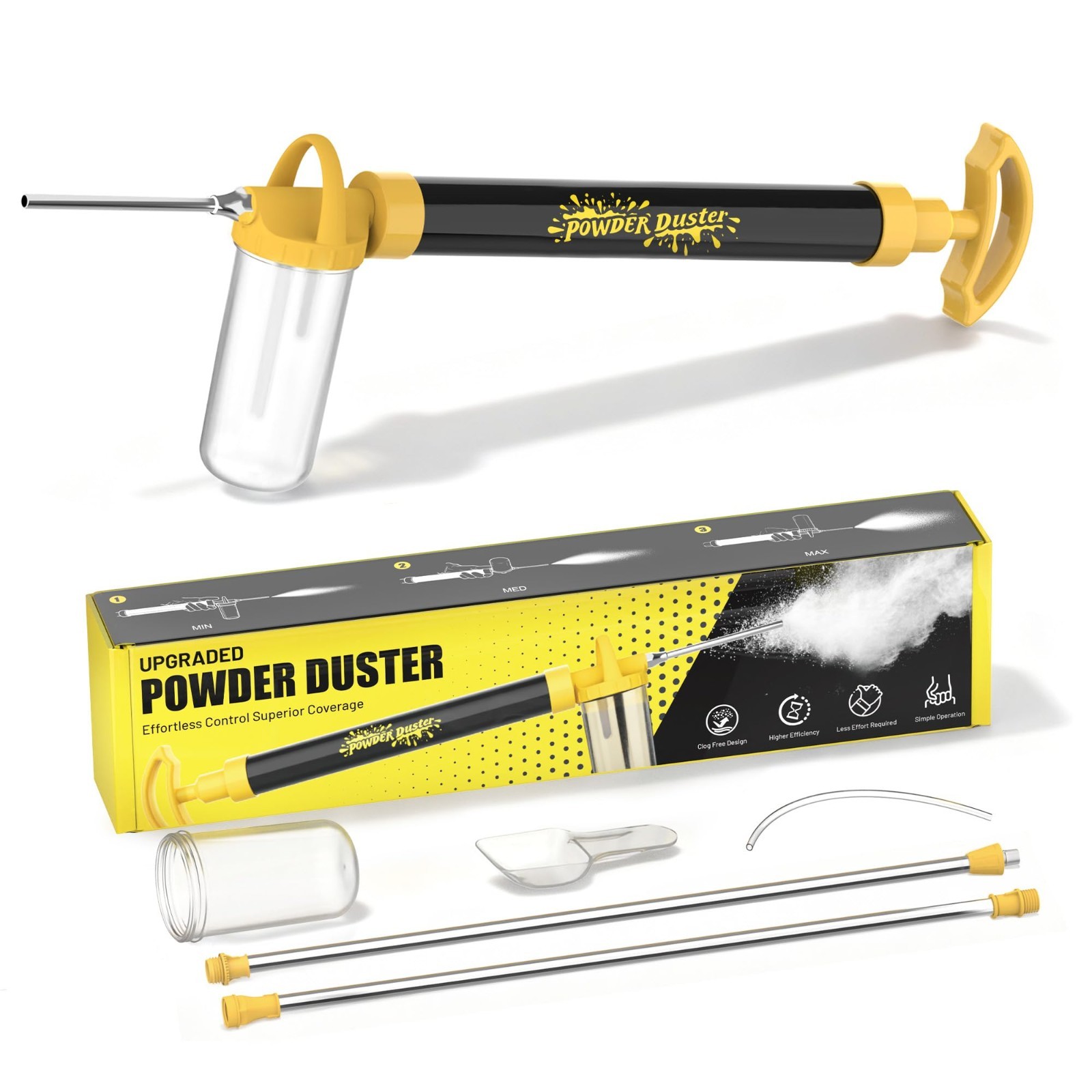 Diatomaceous Earth Duster – Upgraded 4FT Adjustable Powder Sprayer for Indoor/Ou
