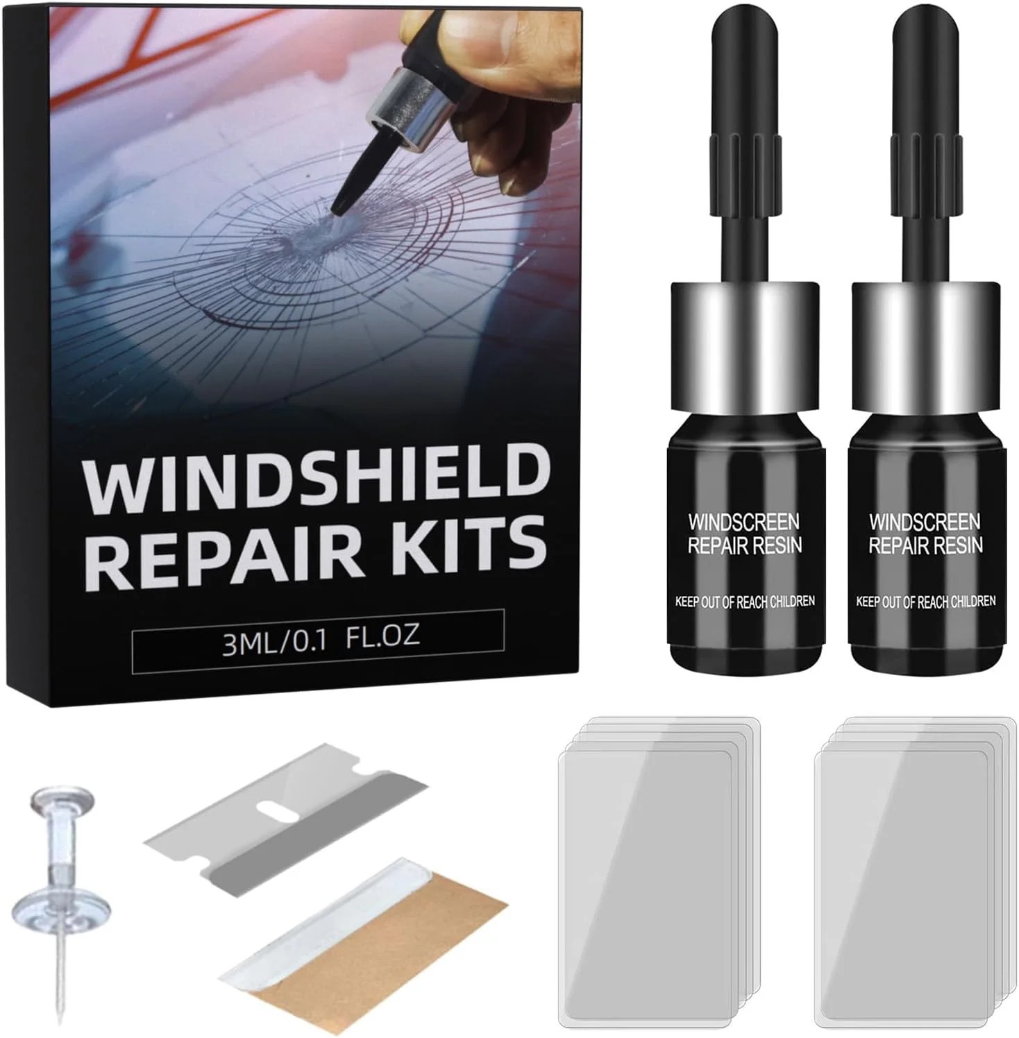 Windshield Crack Repair Kit Quick Quick for Chips and Cracks Glass Chip 2 Bottle