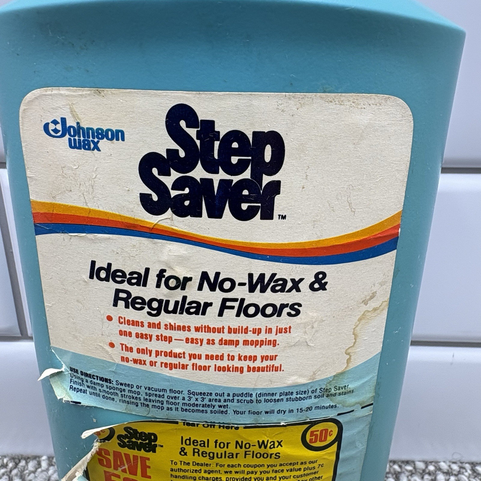 Johnson Wax Step Saver Floor Finish Blue Bottle 60% Full VTG Advertising Prop