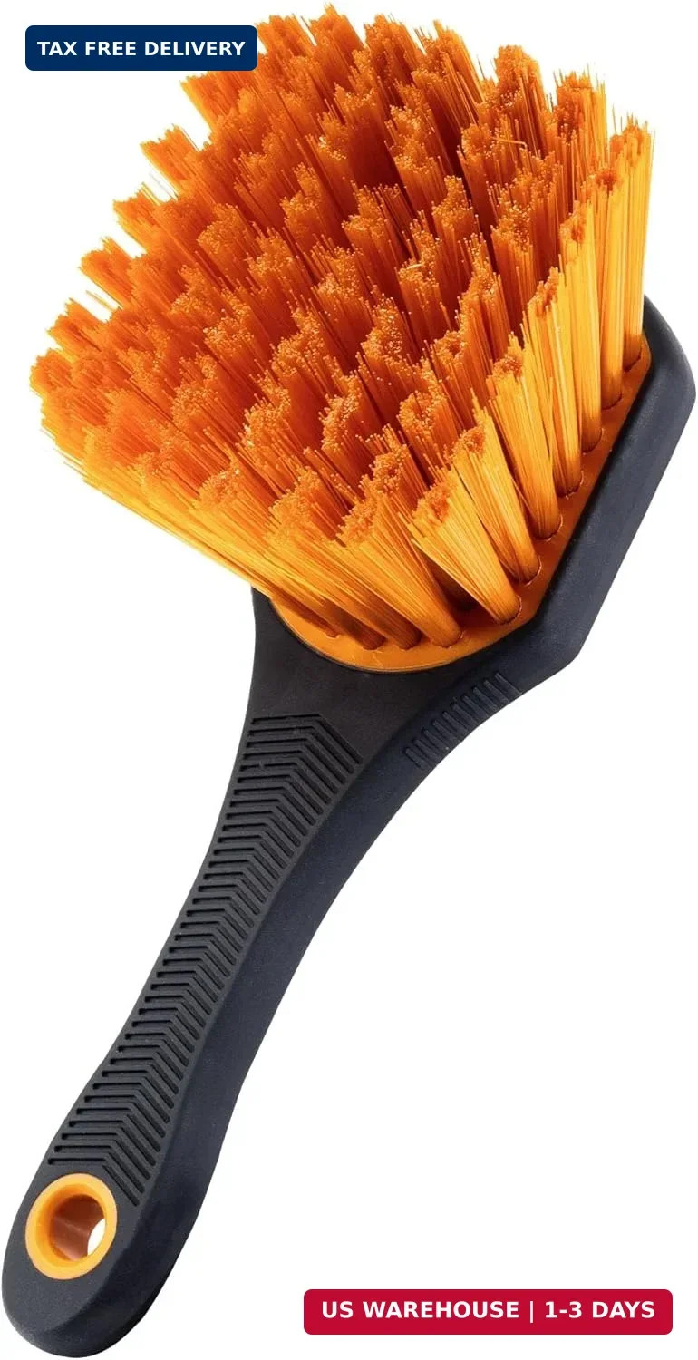 Heavy Duty Tire Brush Rubberized Handle Soft Bristle Car Detailing Wheel Brush