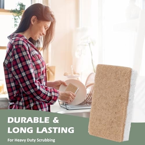 Isshah Plant-Based Kitchen Sponges, Eco-Friendly Sisal Hemp Scrubbers, 12 Count