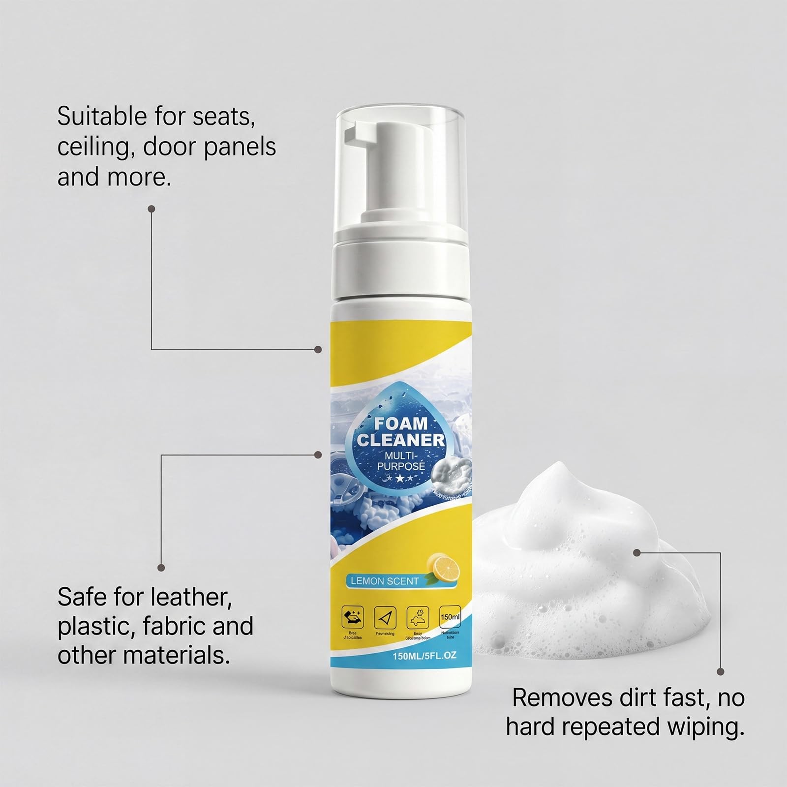 4 in 1 Multi Enzyme Foam Cleaner All Purpose No Rinse Spray Car Kitchen 2 Pcs