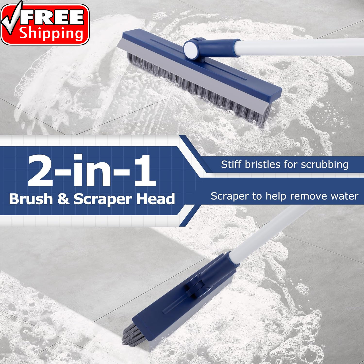 Grout Brush with Long Handle, Grout Cleaner Brush for Tile Floors, Stiff Bristle