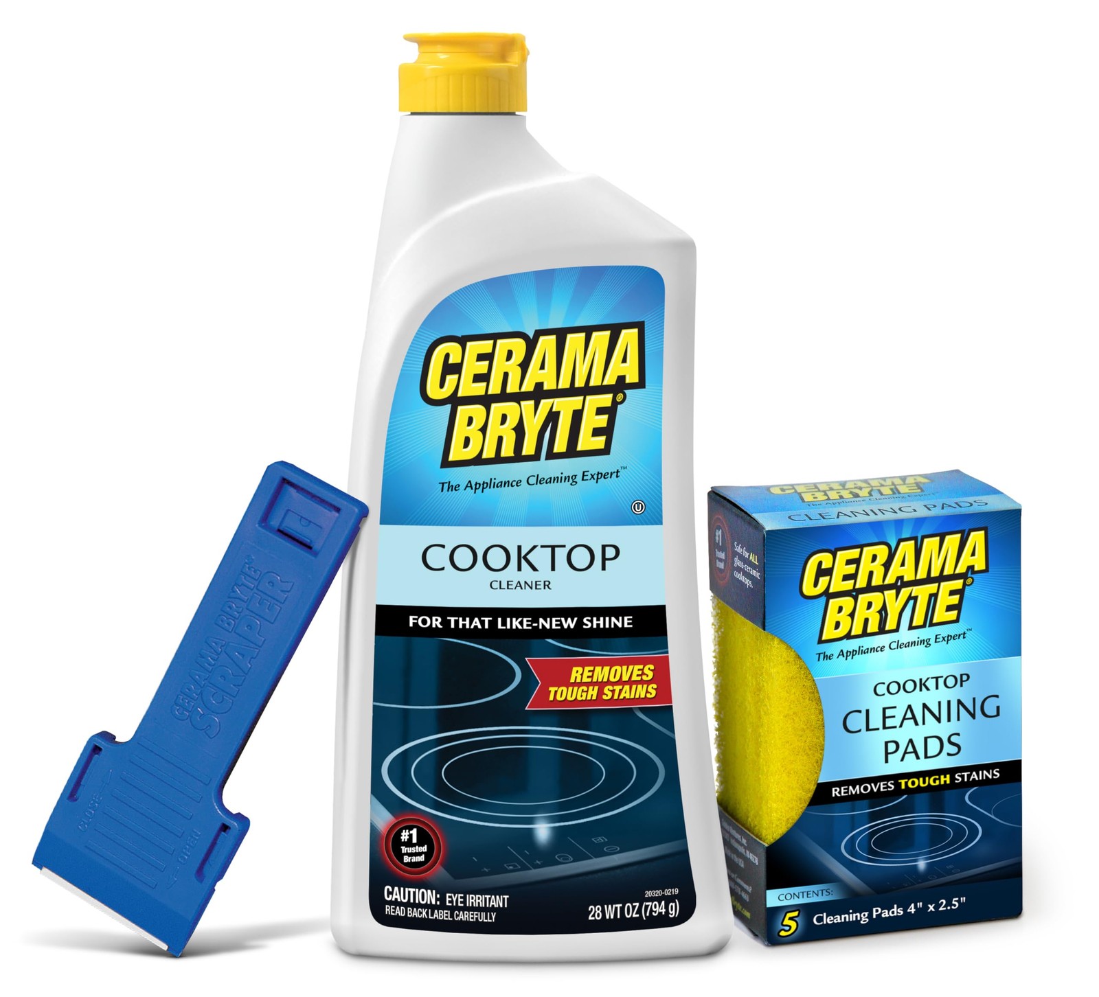 Ceramic Cooktop Cleaner (28 oz), Scraper and 5 Cleaning Pads Combo Kit