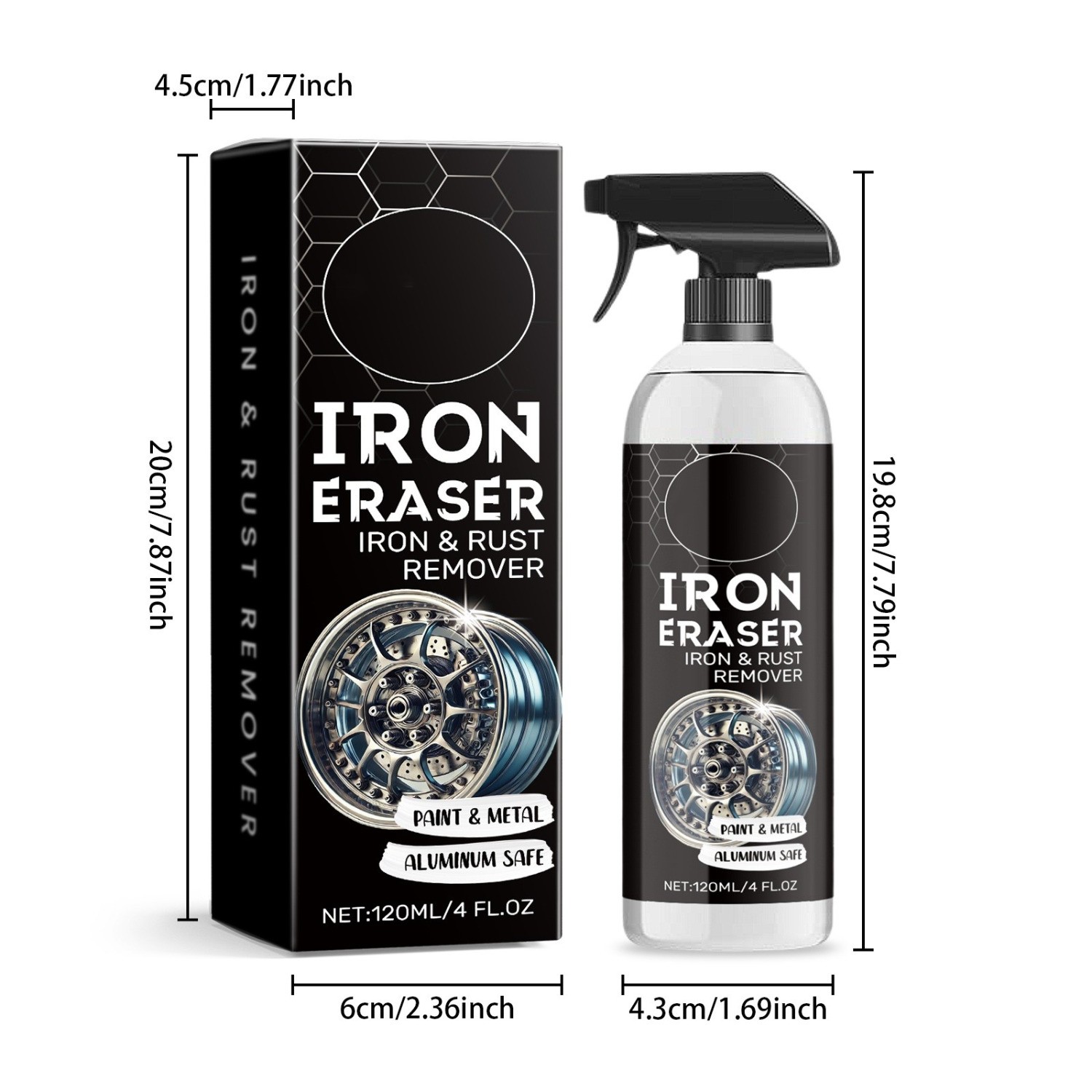 Iron Eraser Rust Remover Spray, Car Wheel Paint Brake Dust Fast Cleaner 120ML US