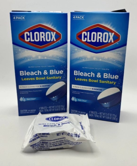 Clorox Ultra Clean Toilet Tablets Bleach & Blue, Rain Clean Scent, 2pk 8 Tablets