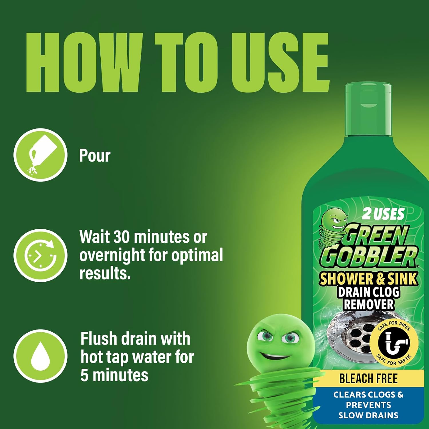 Green Gobbler Ultra Concentrated Drain Clog Remover & Cleaner | 2 Pack