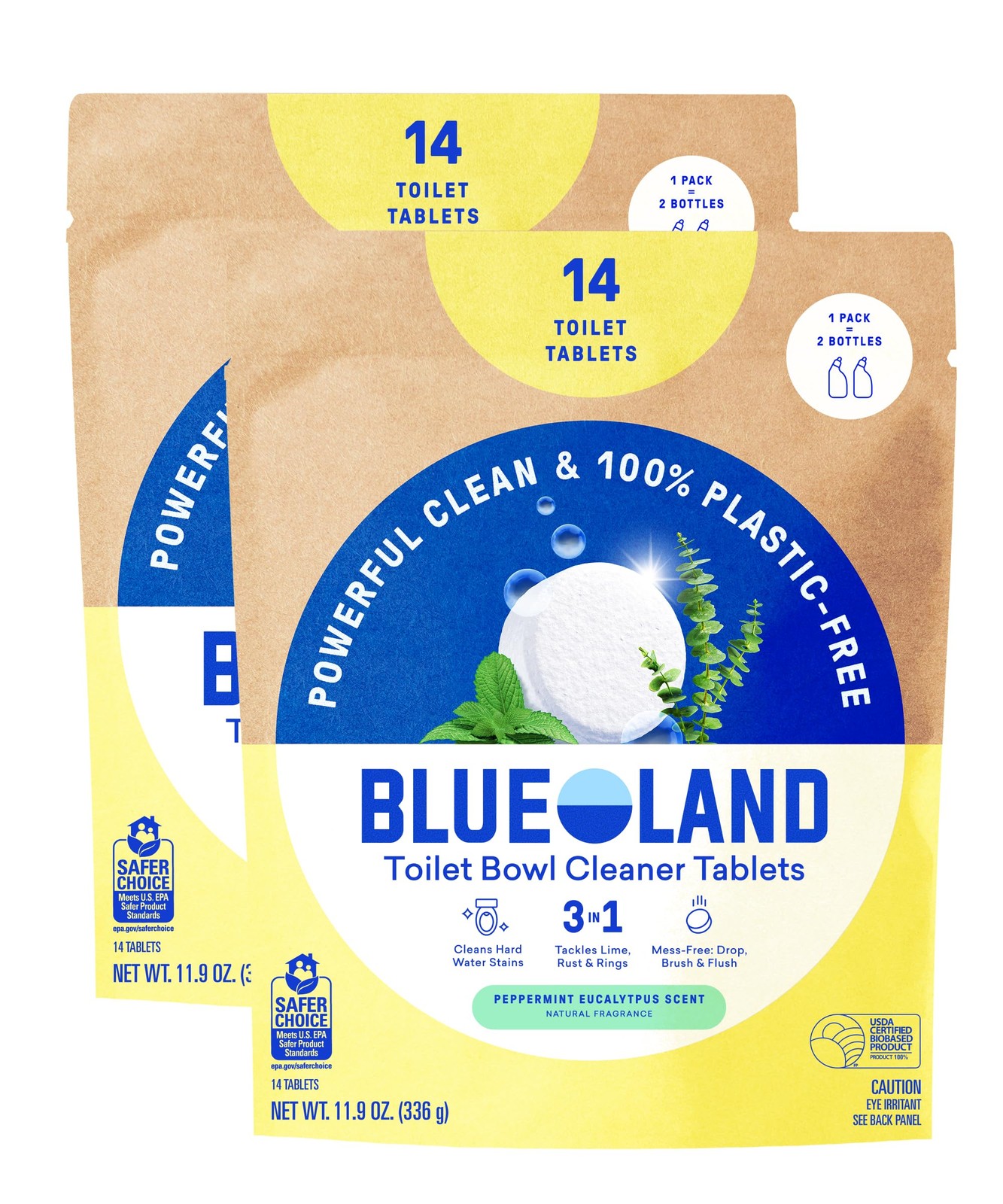 BLUELAND Toilet Bowl Cleaner Tablets, 14 Count Pack of 2, Peppermint Eucalypt…