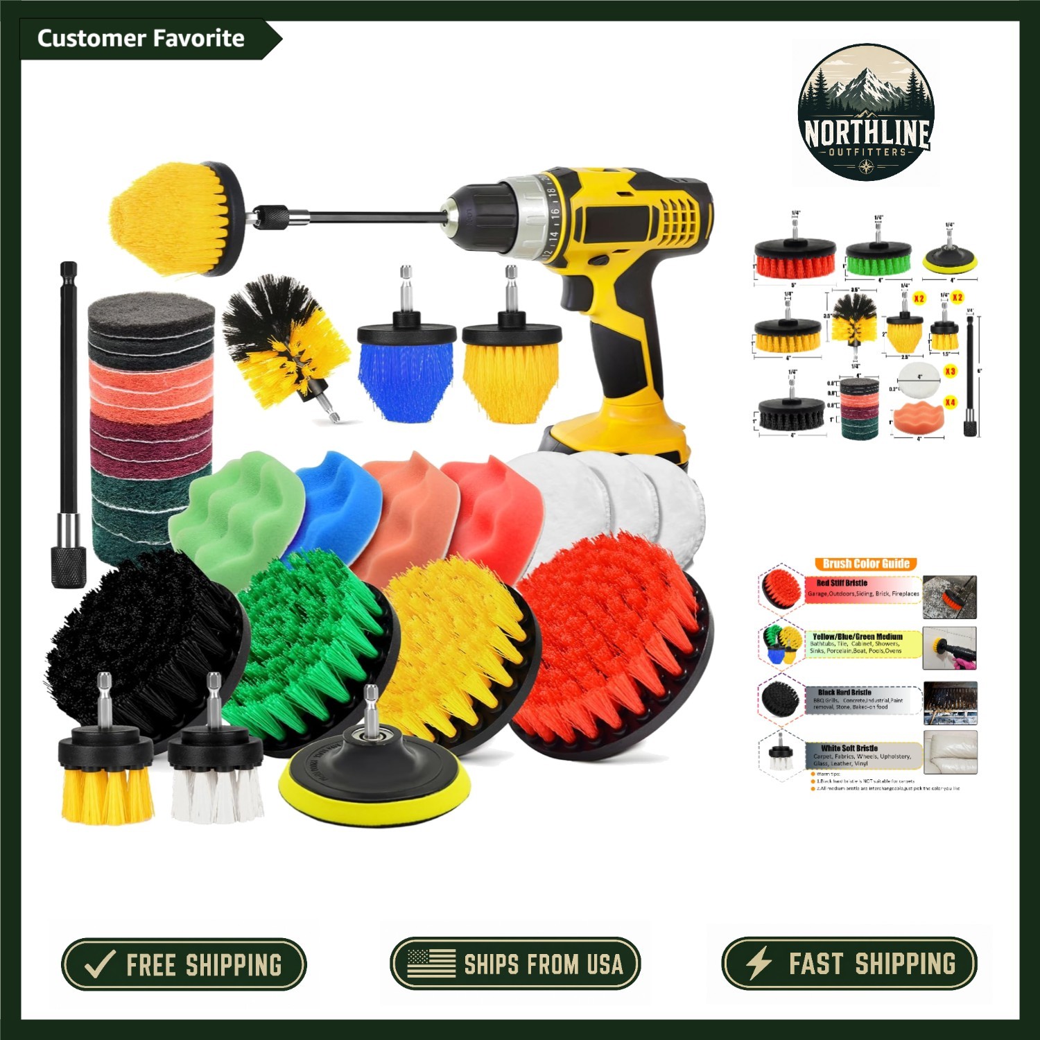 30Pcs Drill Brush Attachment Set,Drill Scrubber Brush Kit Include Scrub Pads