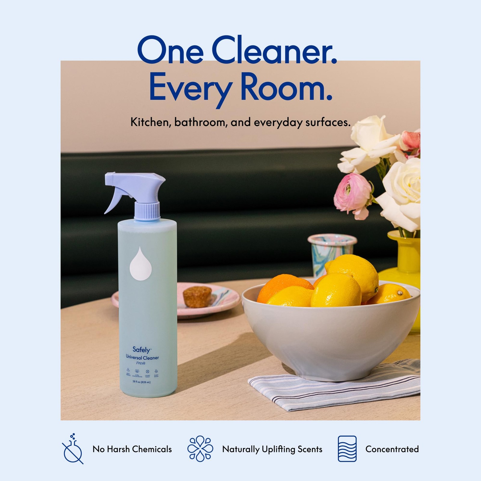 Safely Plant-Based Multi Purpose Cleaner Spray, Fresh Basil & Mandarin Scent,…