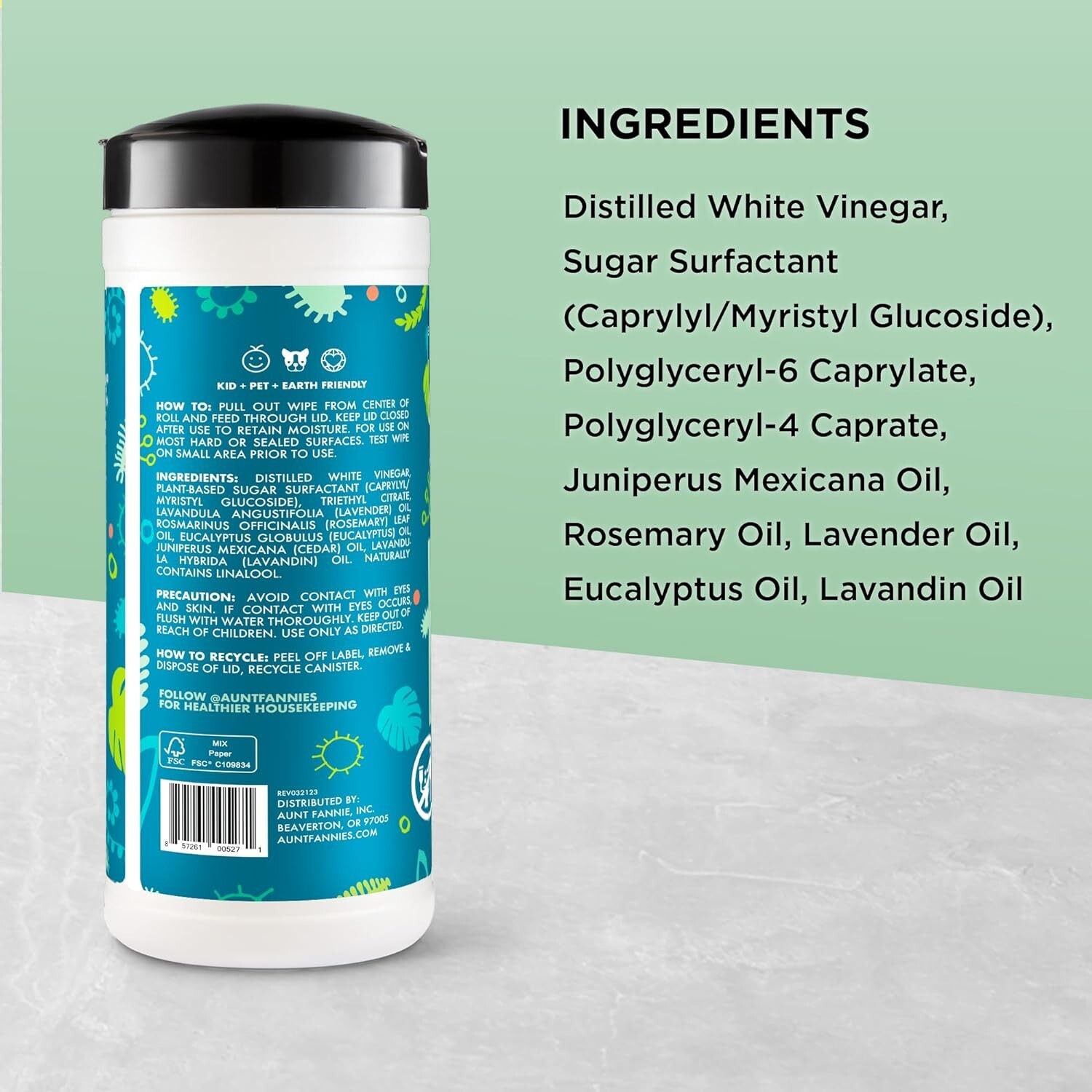 Natural Cleaning Vinegar Wipes, Multipurpose Surface Cleaner, Eucalyptus Scen…