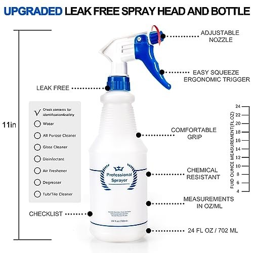 4 Pack 24 Oz Plastic Spray Bottles – All-Purpose Leak Proof Sprayers with Adjust
