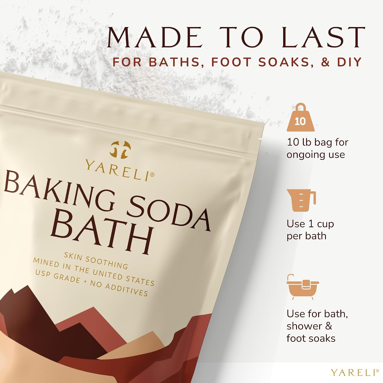 Baking Soda Bath, 10Lb Naturally Mined USP Grade, for Muscle Recovery, Relief of