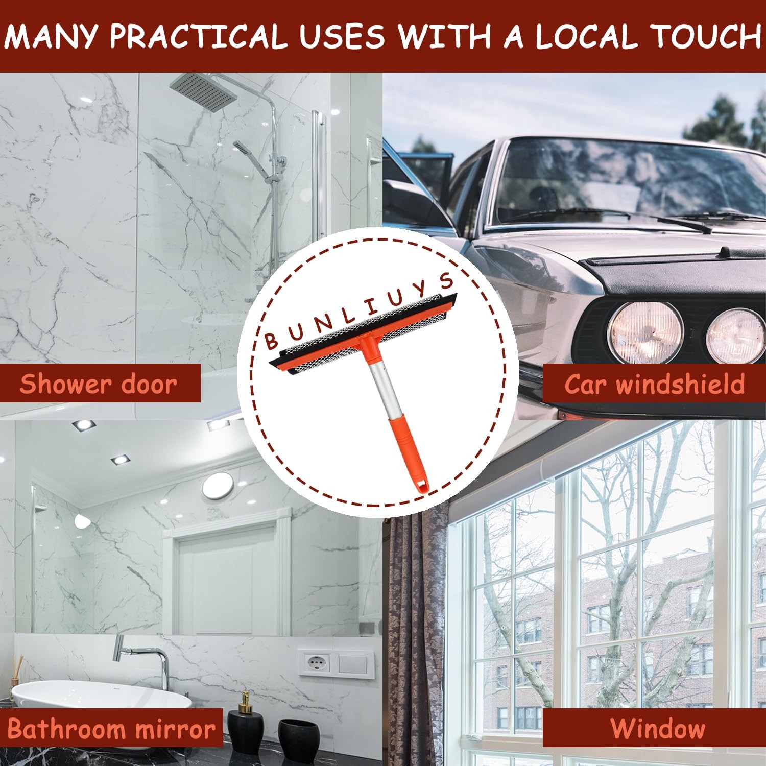 Shower Squeegee Window Squeegee Cleaner for Shower Doors Glass, 2 in 1 Window…