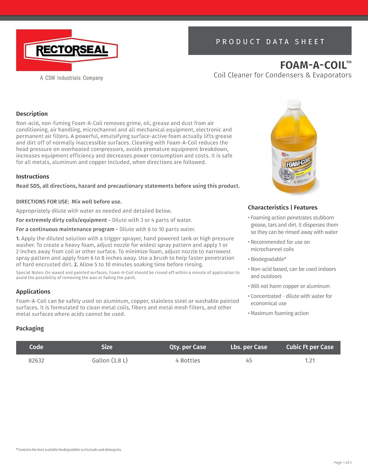 Foam-A-Coil 82632 Coil Cleaner, Superior Penetrating Surfactant- Aided Foam Lift
