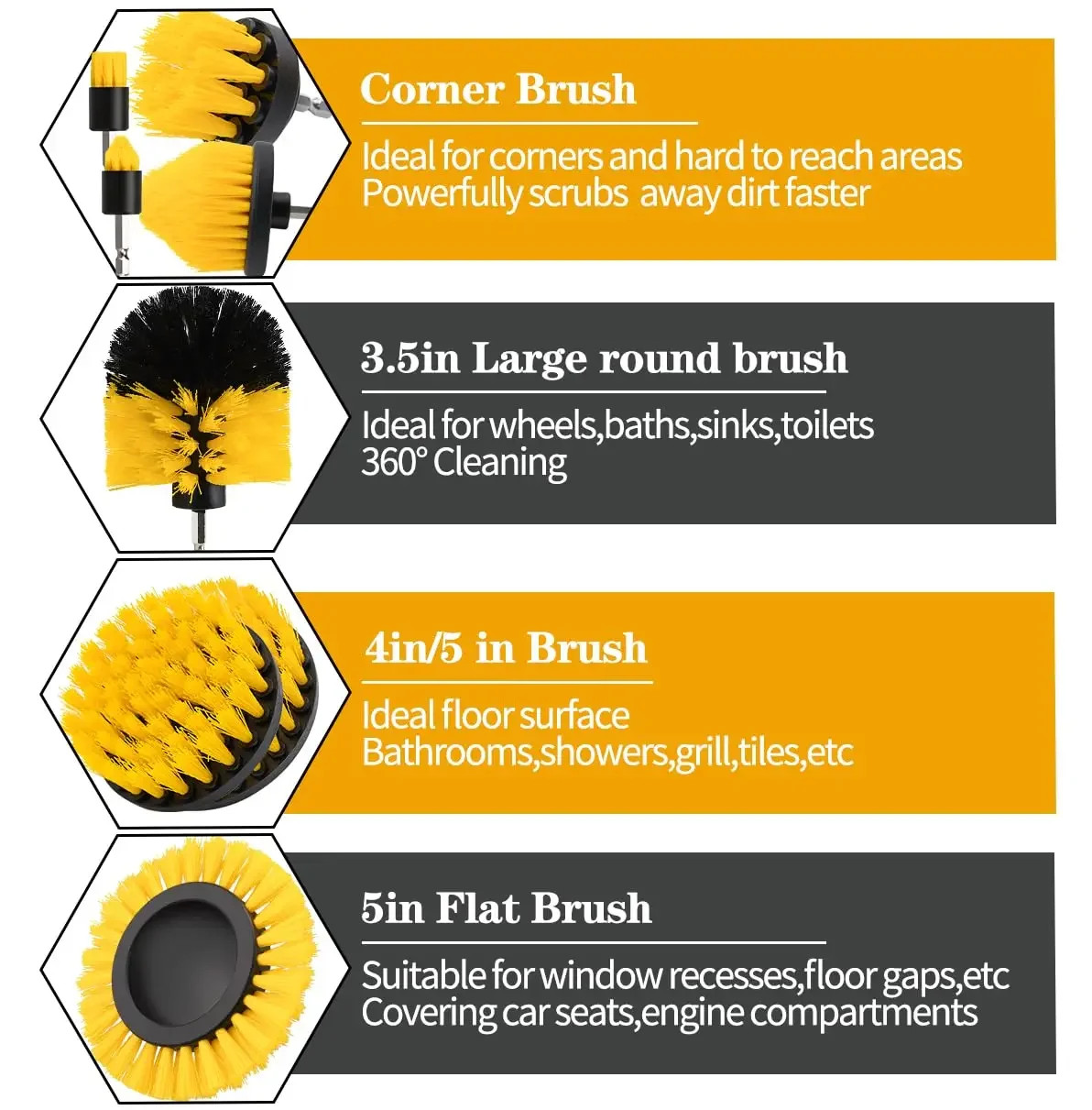 5/6/7/9 Pcs Cleaning Brush Attachment Set Power Scrubber Brush with 1/4“ Extend