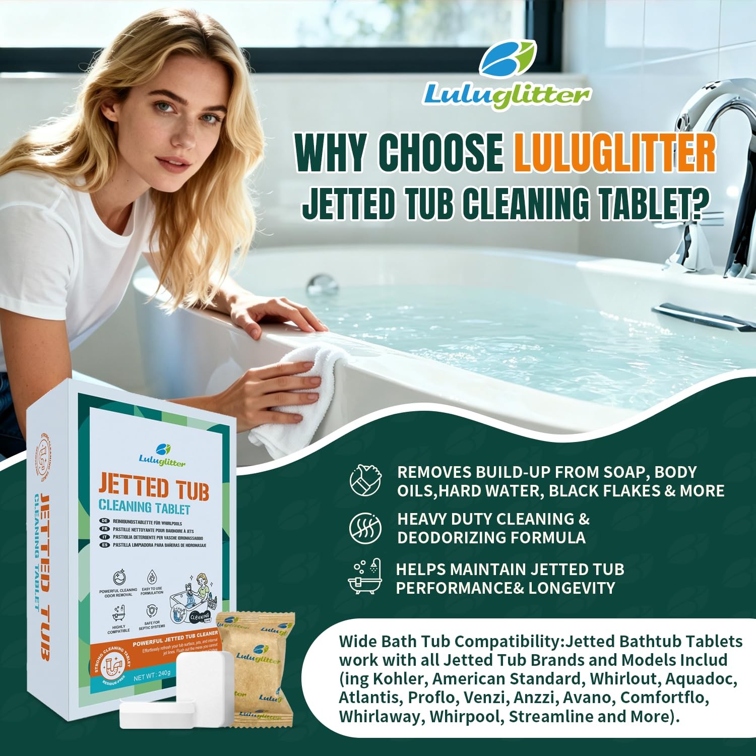 Jetted Tub Cleaner Spa Bathtub Cleaning 12 tabs Universal