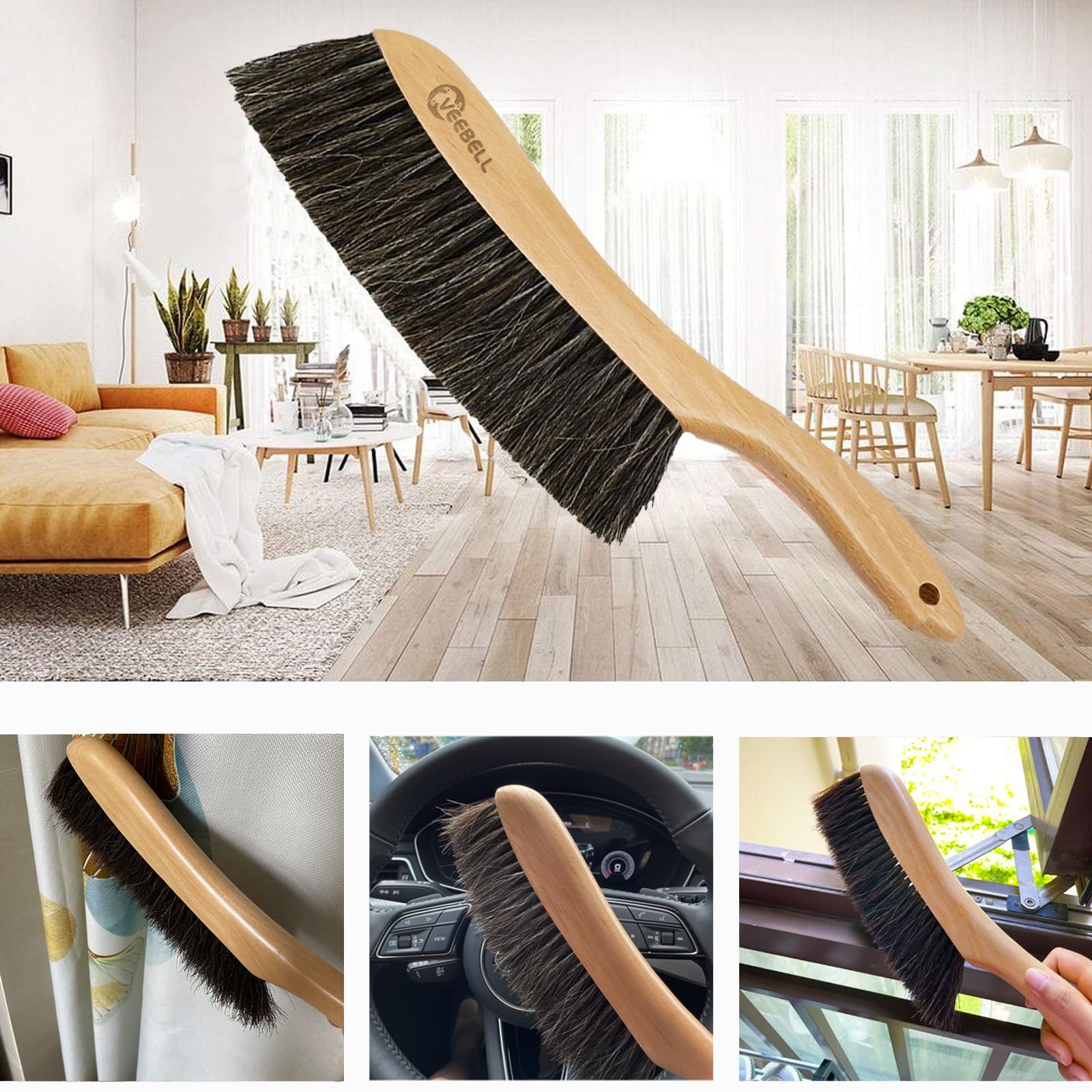 Horse Hair Brush Hand Broom Dusting Brush For Home Cleaning Wood Handle Soft Bru