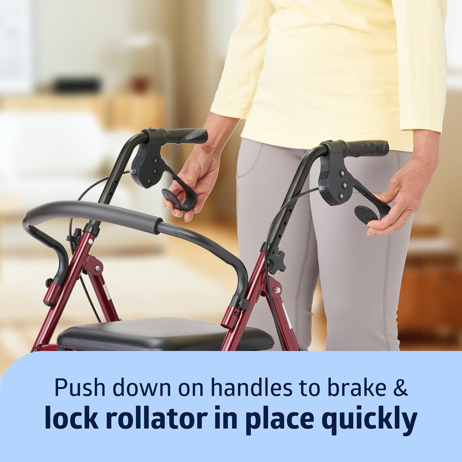 Medline Steel Rollator Walker with Seat, Burgundy, 350 lb. Weight Capacity, 6??