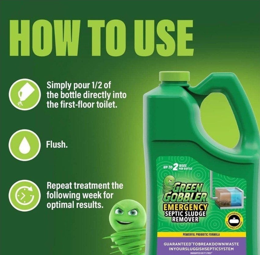 Green Gobbler Septic Sludge Remover 1 Gal Emergency Drain Cleaner Powerful Formu