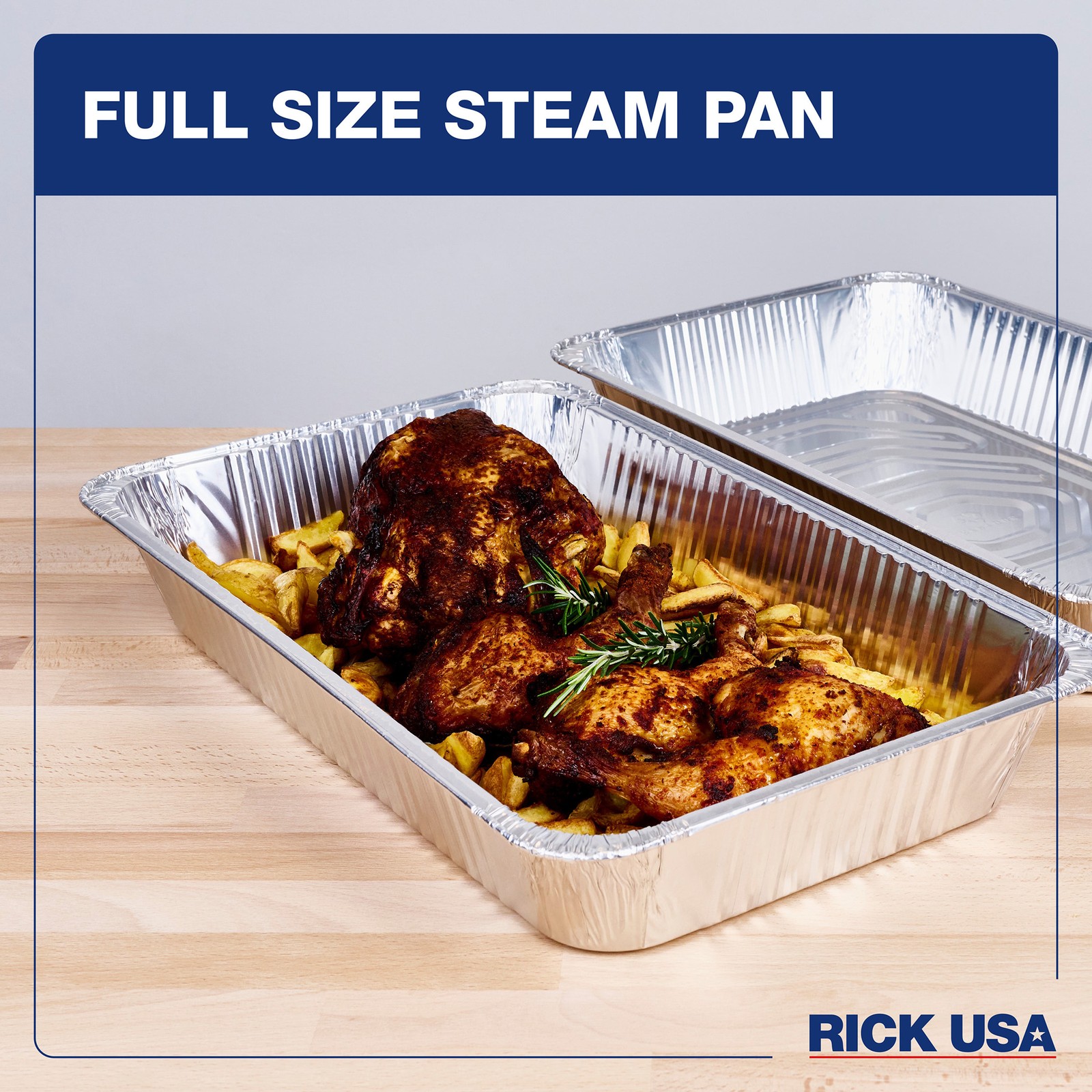 RICK USA Full Size Steam Pan – 10 Pack 19.5×11.6″ Disposable Aluminum Foil