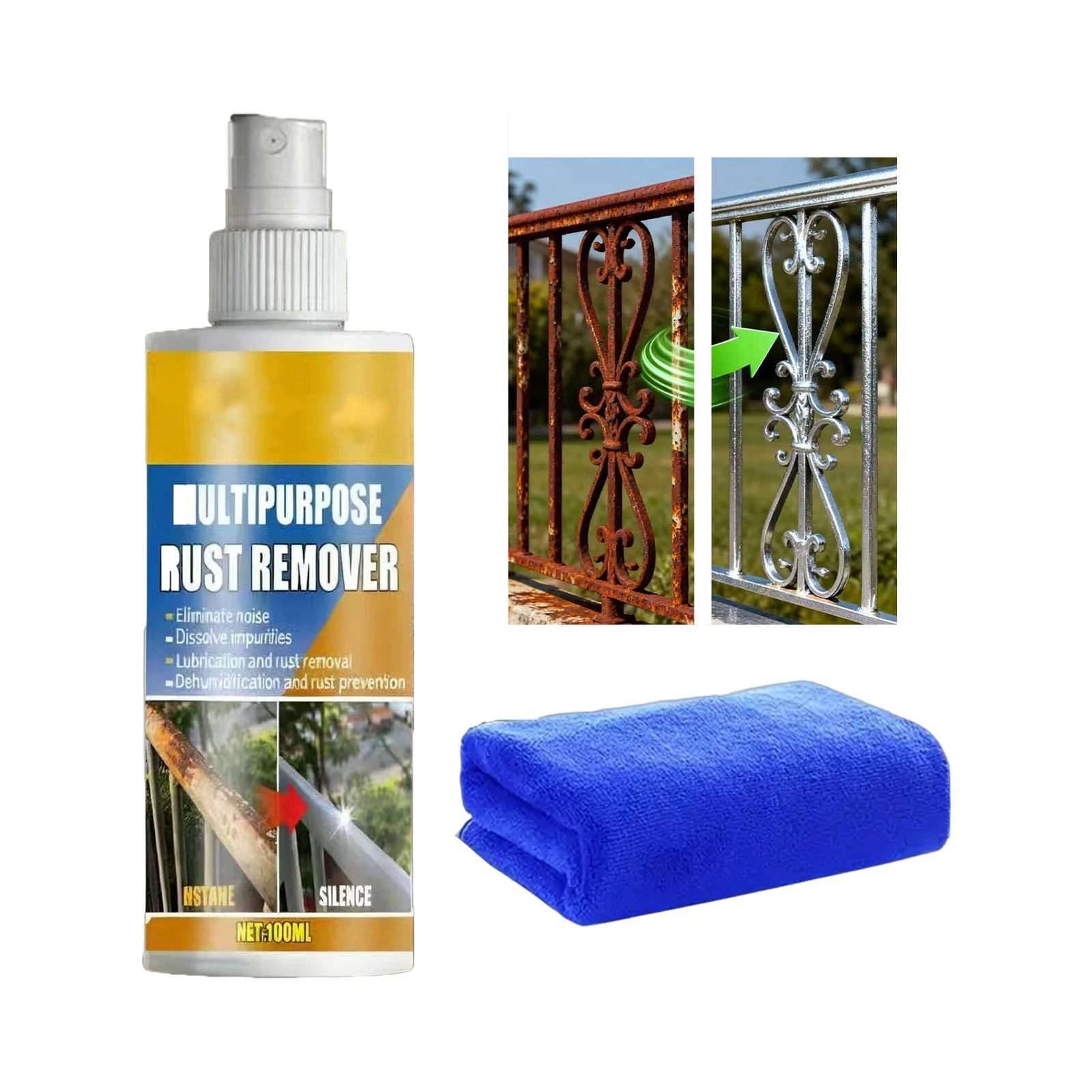 Rust Remover 100ml Fast Acting Powerful with Cleaning Towel Rust Removal Spray