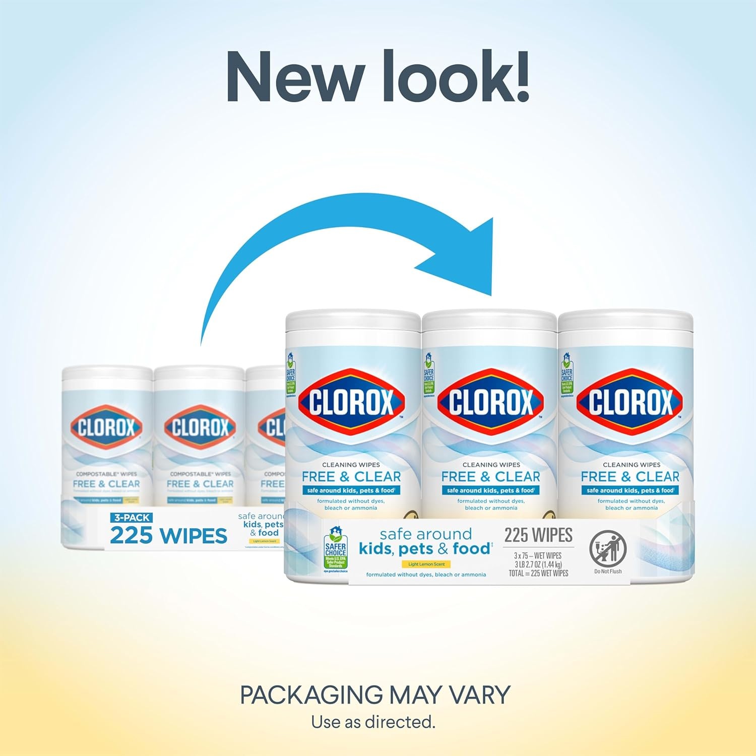 Free & Clear Cleaning Wipes Light Lemon Scent 75 Count Pack of 3 (Pack May Vary)