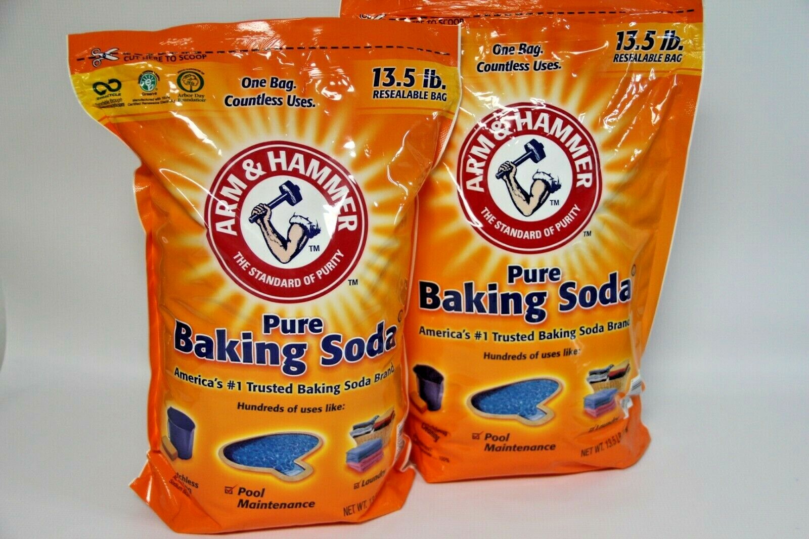 2x Arm & Hammer Pure Baking Soda 13.5 lb Resealable Baking Cleaning Clothes Pool