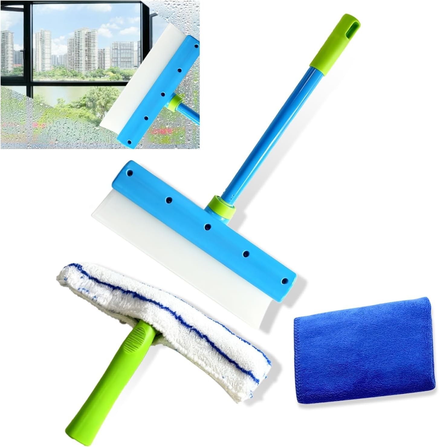 3 in 1 Recyclable Green Window Cleaning Kit Squeegee with Microfiber Scrubber
