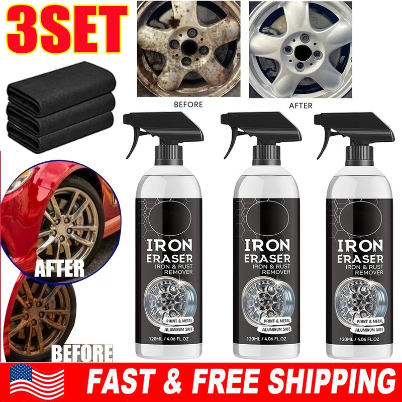 3X Iron Eraser Rust Remover Spray, Car Wheel Paint Brake Dust Fast Cleaner 120ml