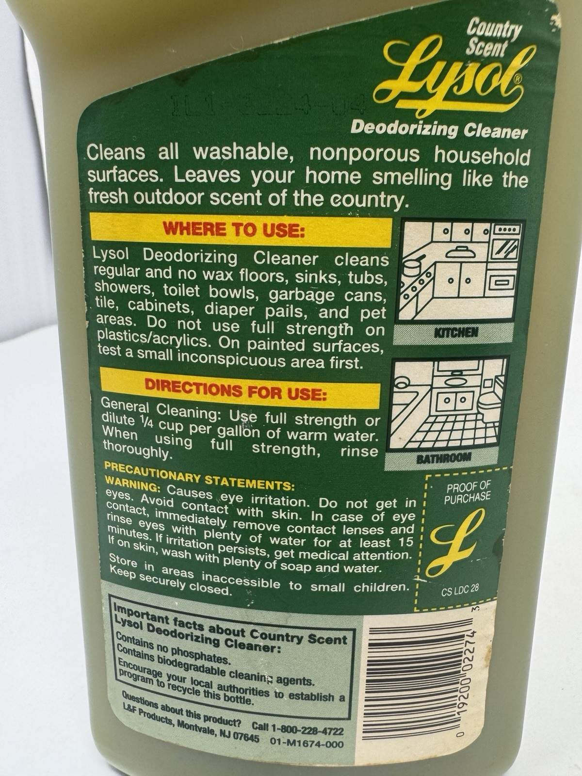 Vintage Lysol Country Scent Deodorizing Cleaner 28fl oz 1990’s Prop 95% Full Mop