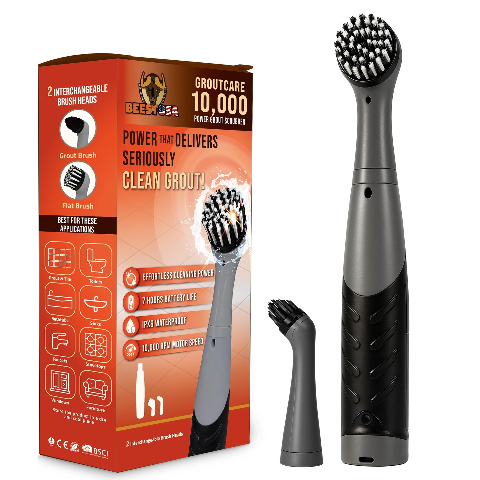 BEEST GroutCare 10000 Electric Spin Scrubber – Bathroom Cleaning Brush w/ 2 R…