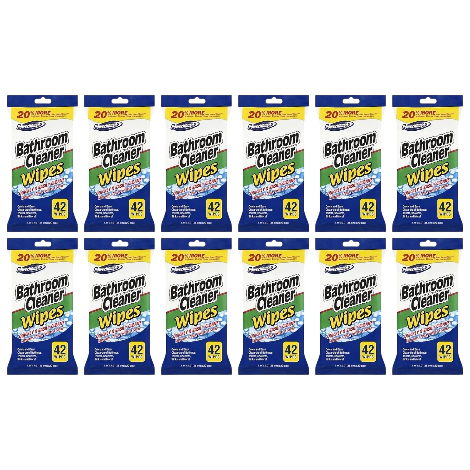 PowerHouse Bathroom Cleaner Wipes, 42 Wipes (Pack of 12)