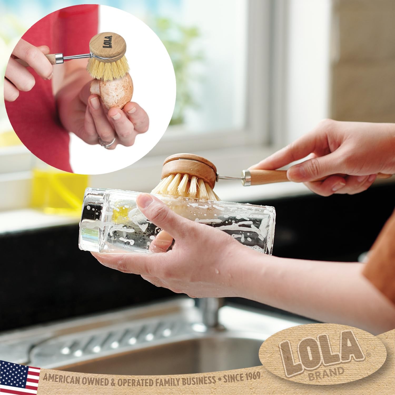 Sustainable Kitchen Cleaning Brush with Replaceable Head Made from Birch Wood