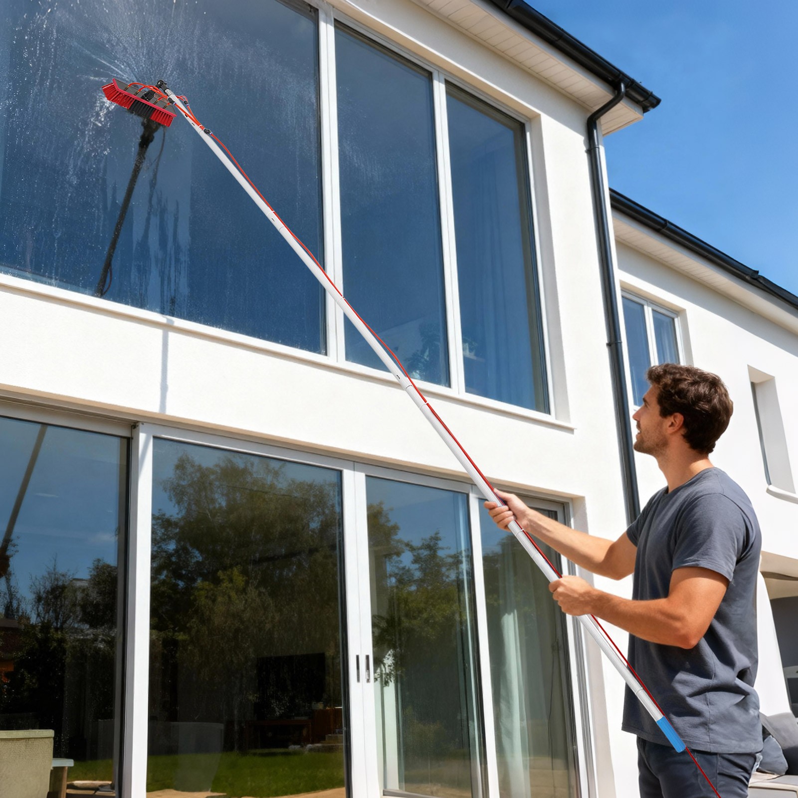 Solar Panel Cleaning Brush Kit 13ft Telescopic Pole W/Water Fed Brush For Window