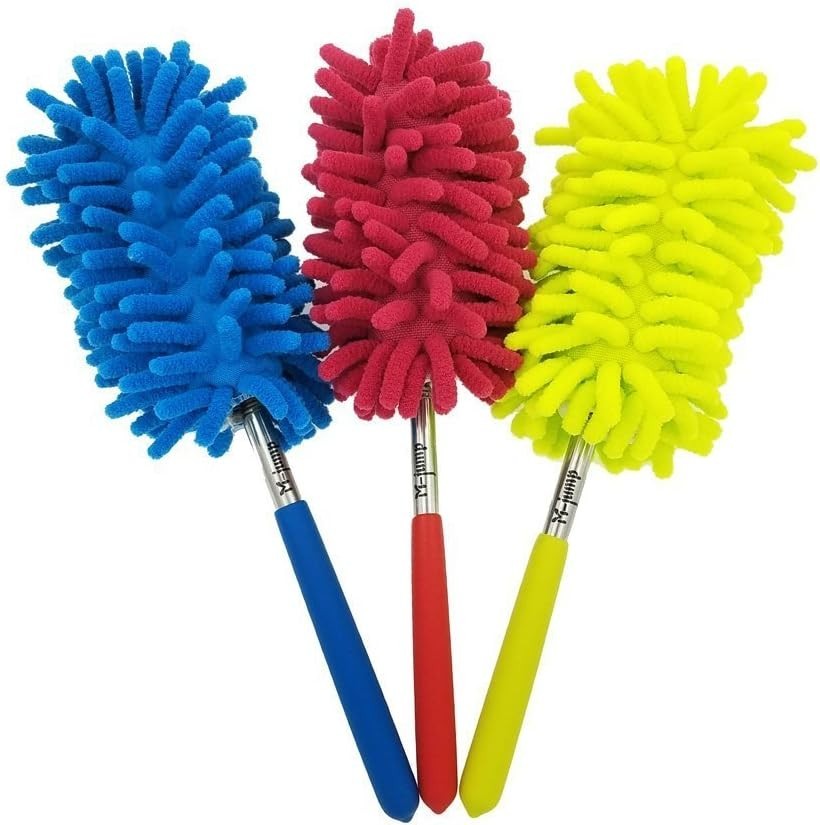 3 Pack Extendable Microfiber Dusters – Telescoping & Washable, Blue, Green, Red
