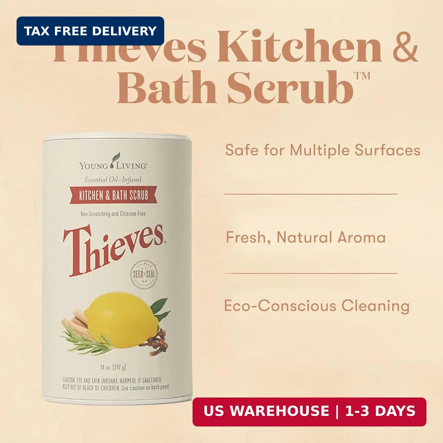Young Living Thieves Kitchen And Bath Scrub | 14 Oz | Plant-Based Cleaning Formu