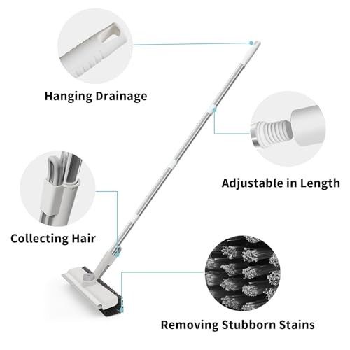 Heavy-Duty Floor Scrub Brush with Long Handle, 3-in-1 Stiff Bristle Cleaner for
