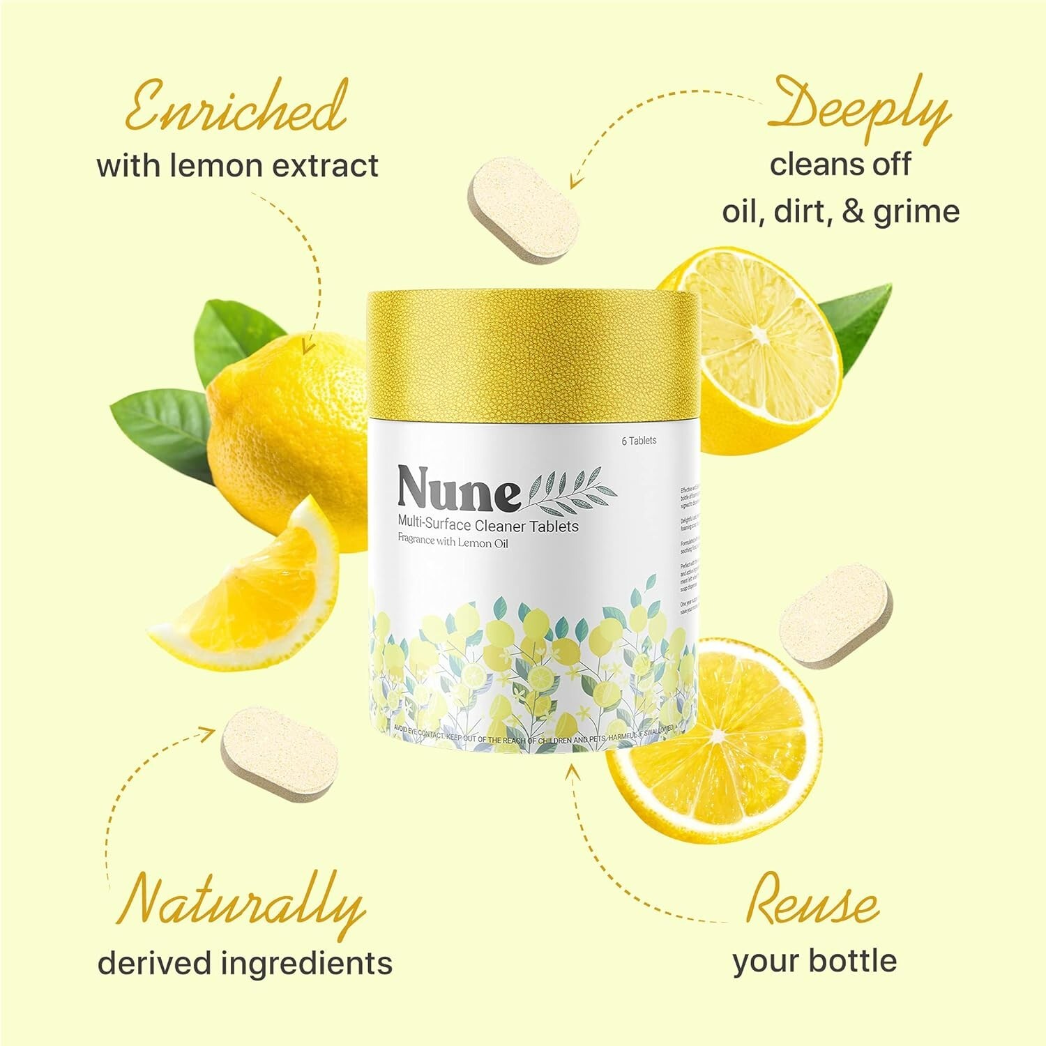 Multi-Purpose Cleaner Refills – Lemon Fragrance – 6 Pack – Non-Toxic & Effective