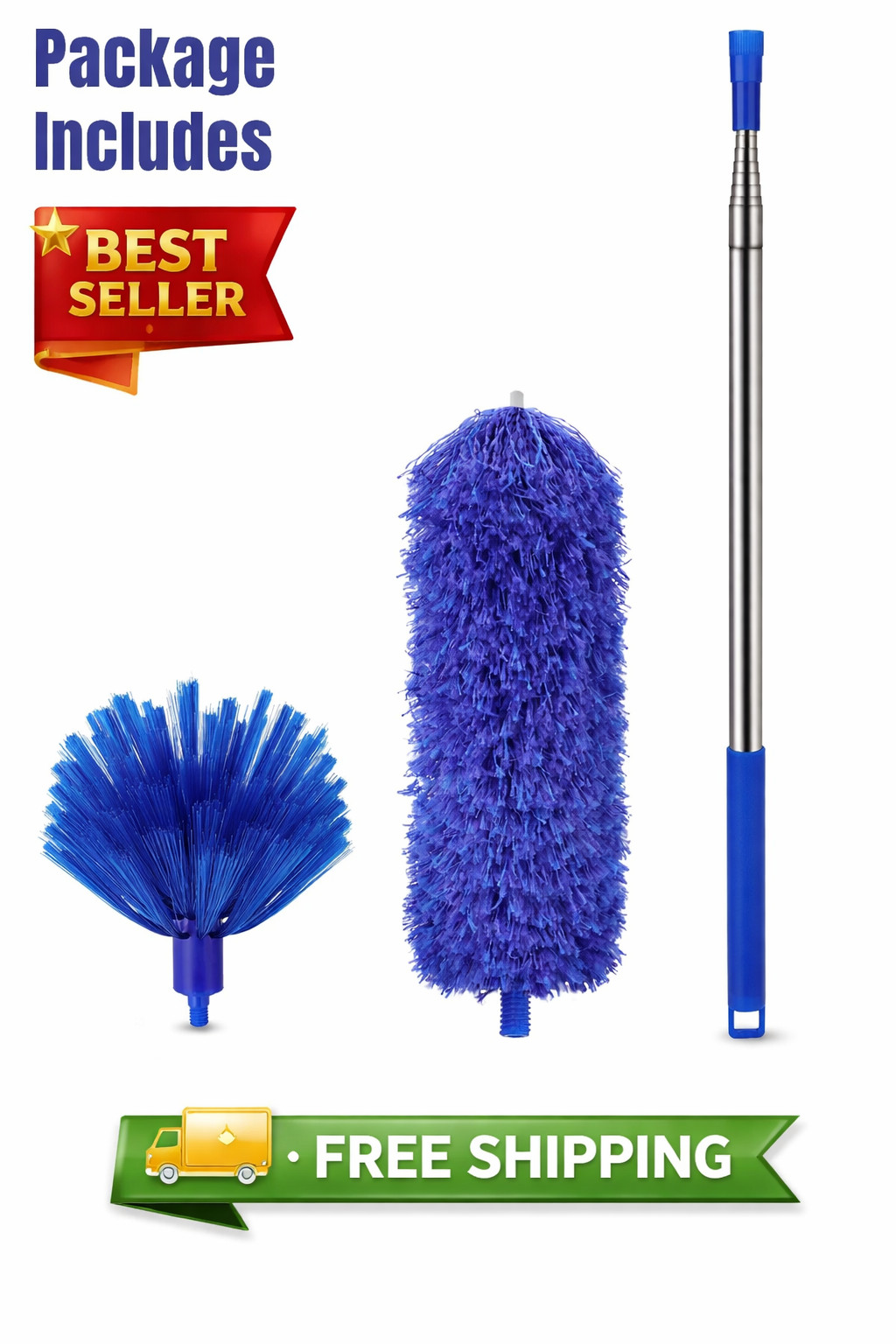Microfiber Ceiling Fan Duster-Cobweb Cleaner Brush Kit TelescopicPole Extension