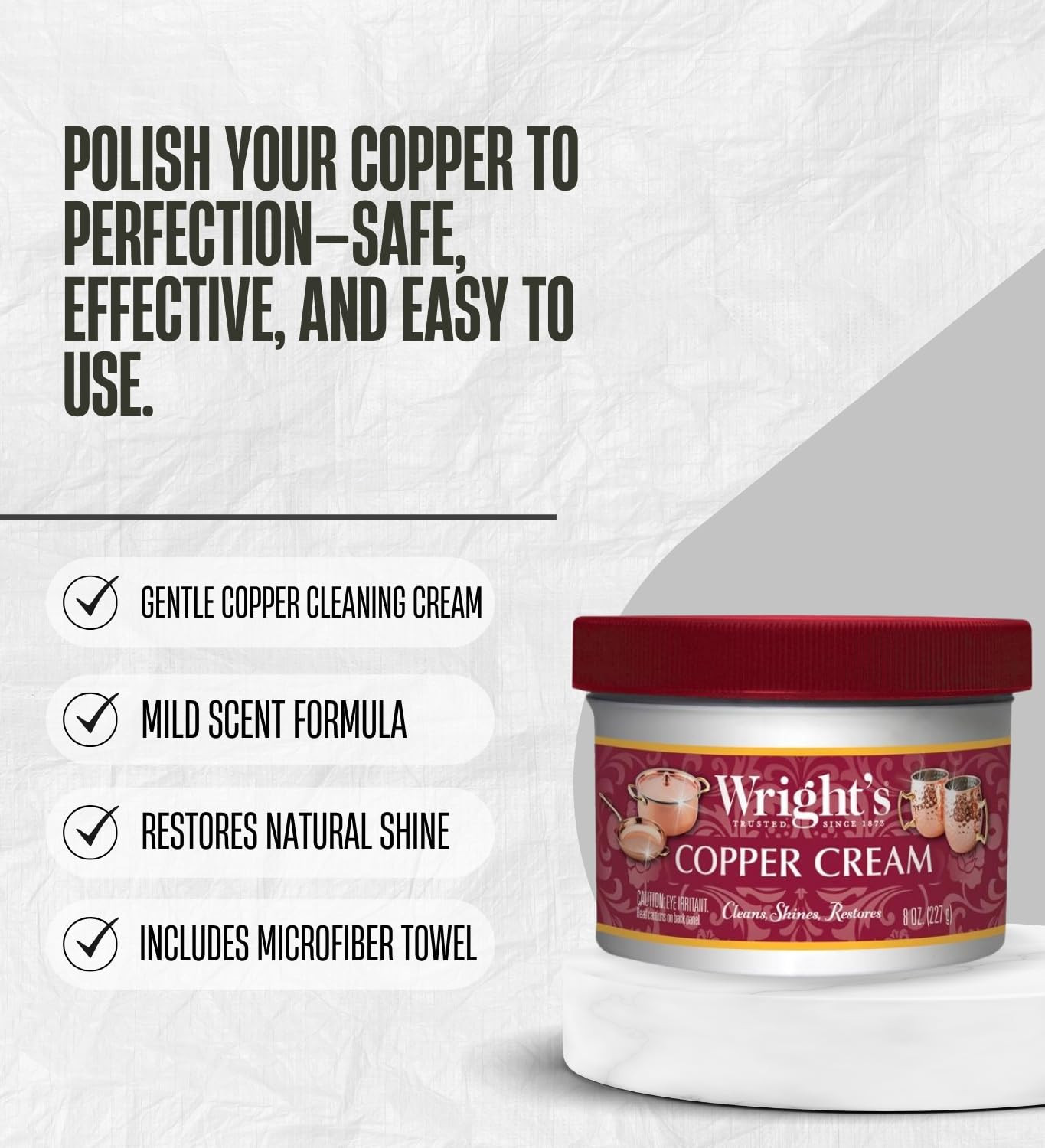 Wright’S Mild Scent Copper Cleaner 8 Oz Cream Bundle with Microfiber Cloth – Cre