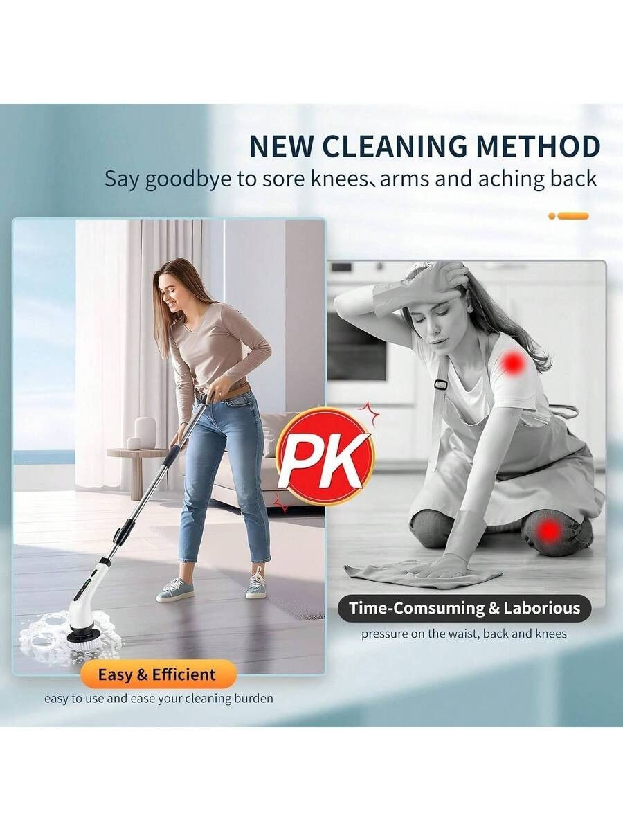 8 IN 1 Electric Spin Scrubber Cordless Power Cleaning Brush Rechargeable Cleaner
